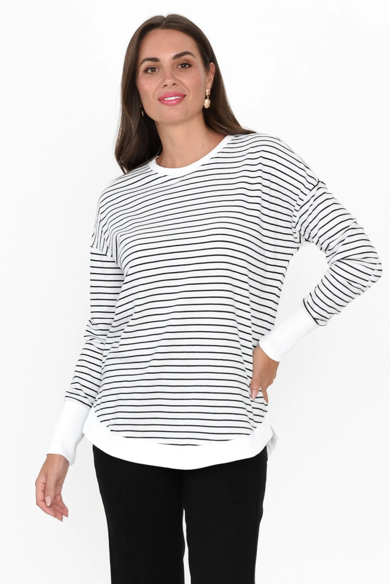 Lucy White Stripe Cotton Crew Jumper