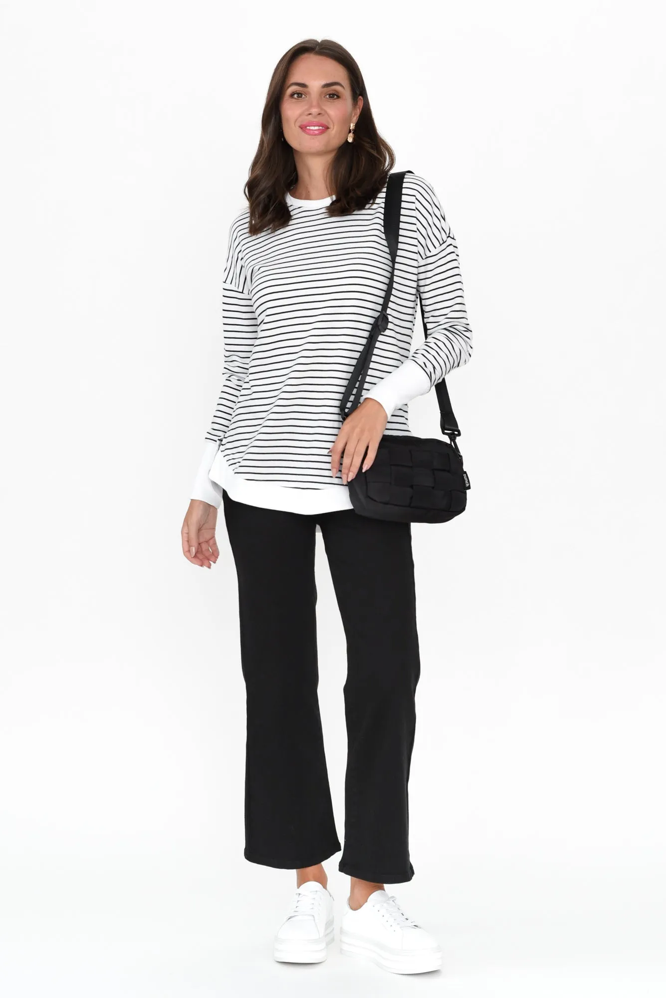 Lucy White Stripe Cotton Crew Jumper