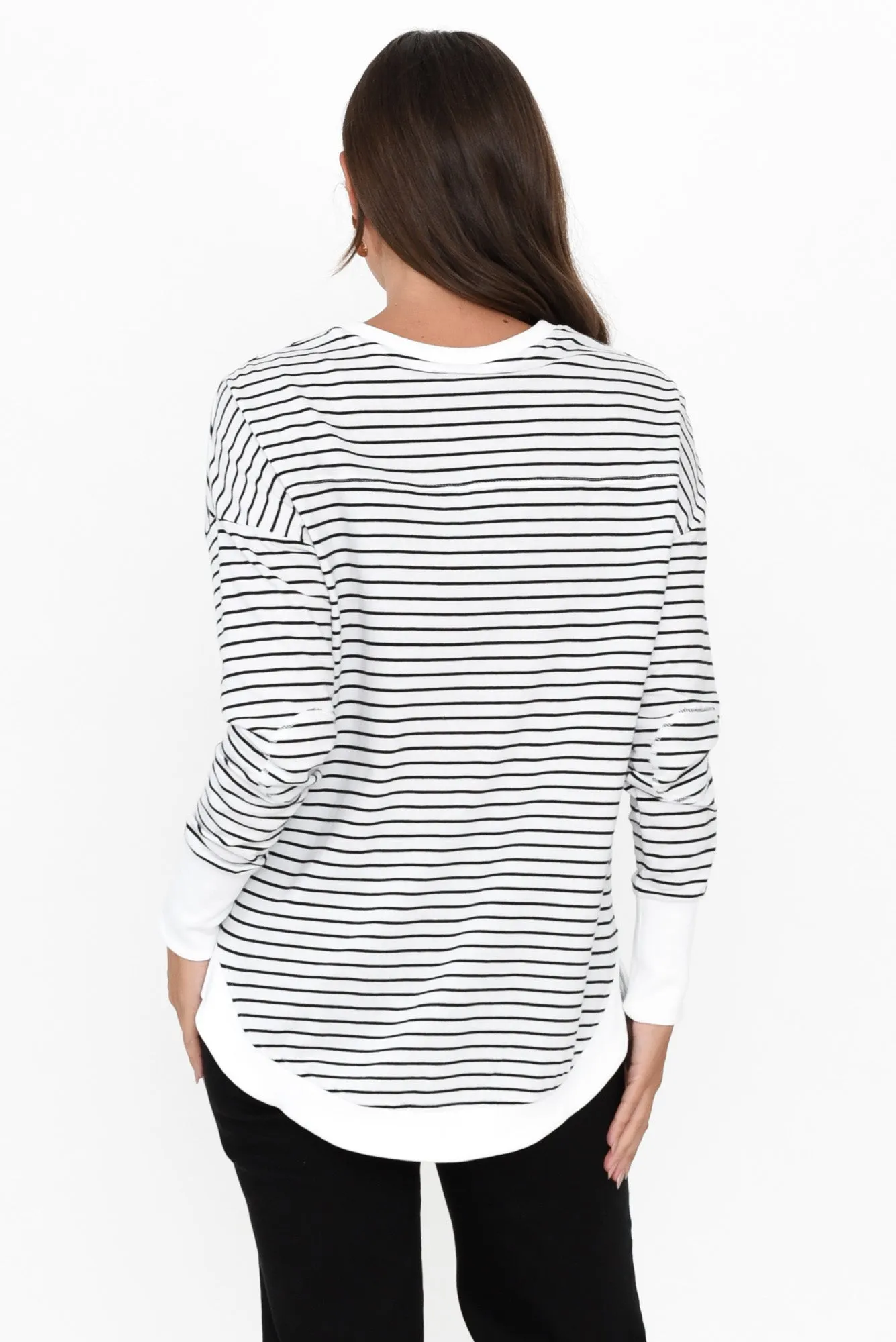 Lucy White Stripe Cotton Crew Jumper