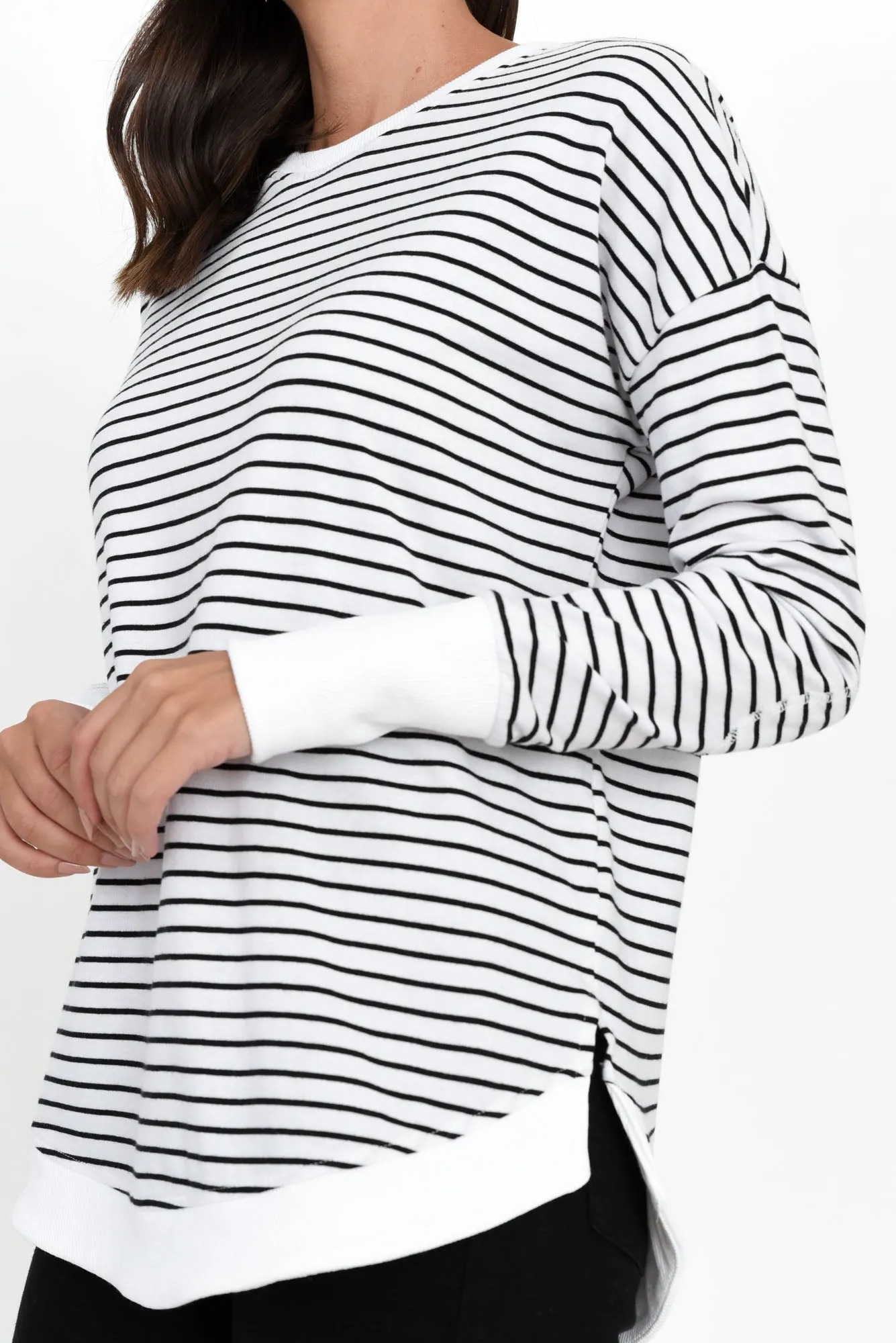 Lucy White Stripe Cotton Crew Jumper