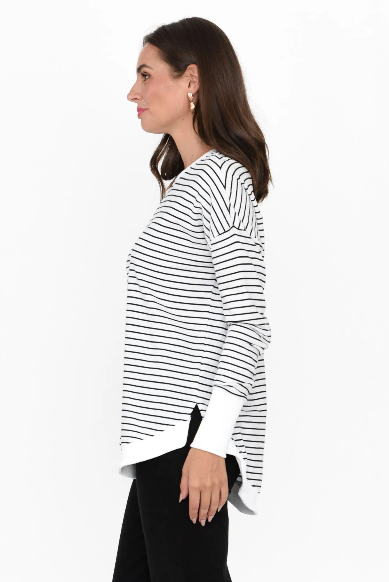 Lucy White Stripe Cotton Crew Jumper