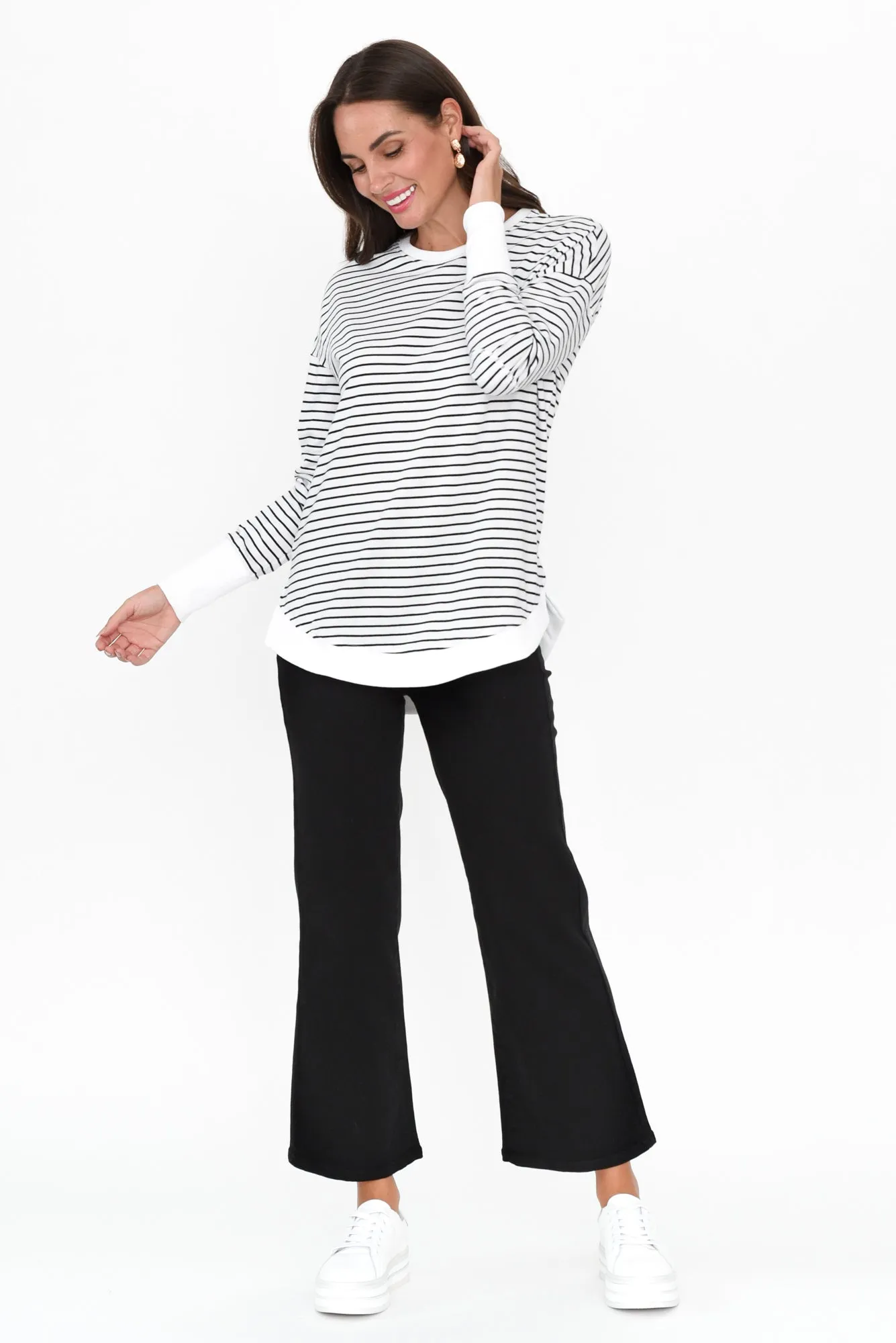 Lucy White Stripe Cotton Crew Jumper