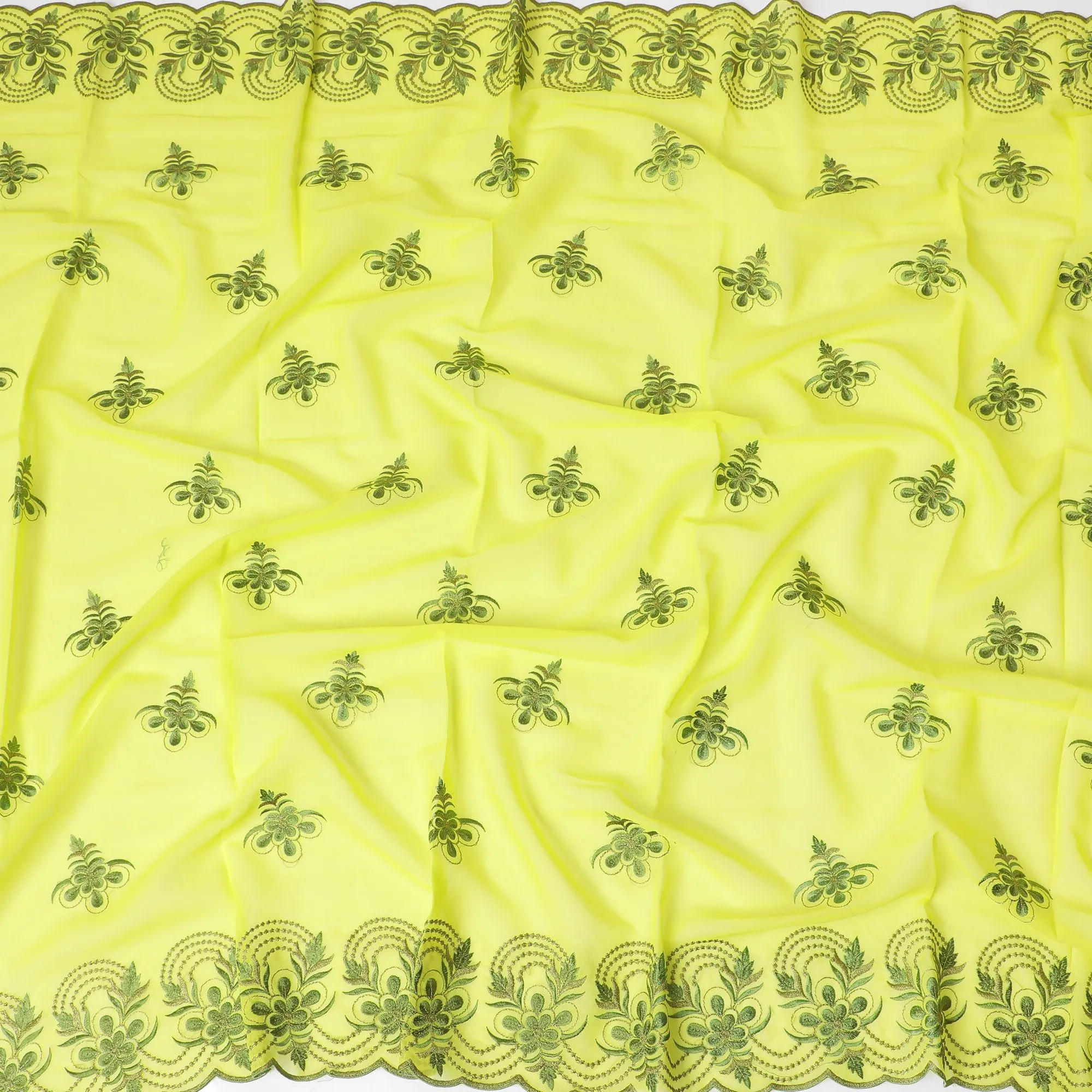 Luminous Lemon Cotton Voile with Elegant Embroidery for Sudanese Thobe - 140cm x 4.5 Mtrs piece-D18593