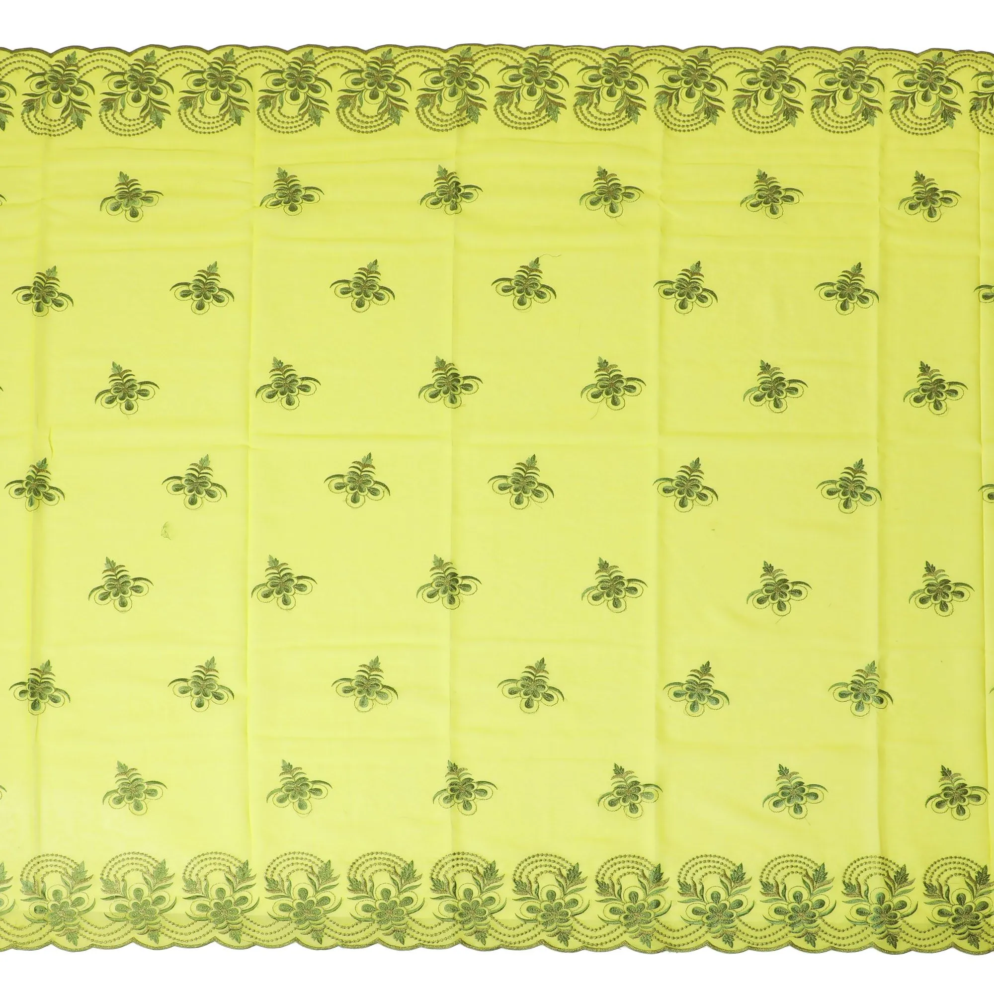 Luminous Lemon Cotton Voile with Elegant Embroidery for Sudanese Thobe - 140cm x 4.5 Mtrs piece-D18593