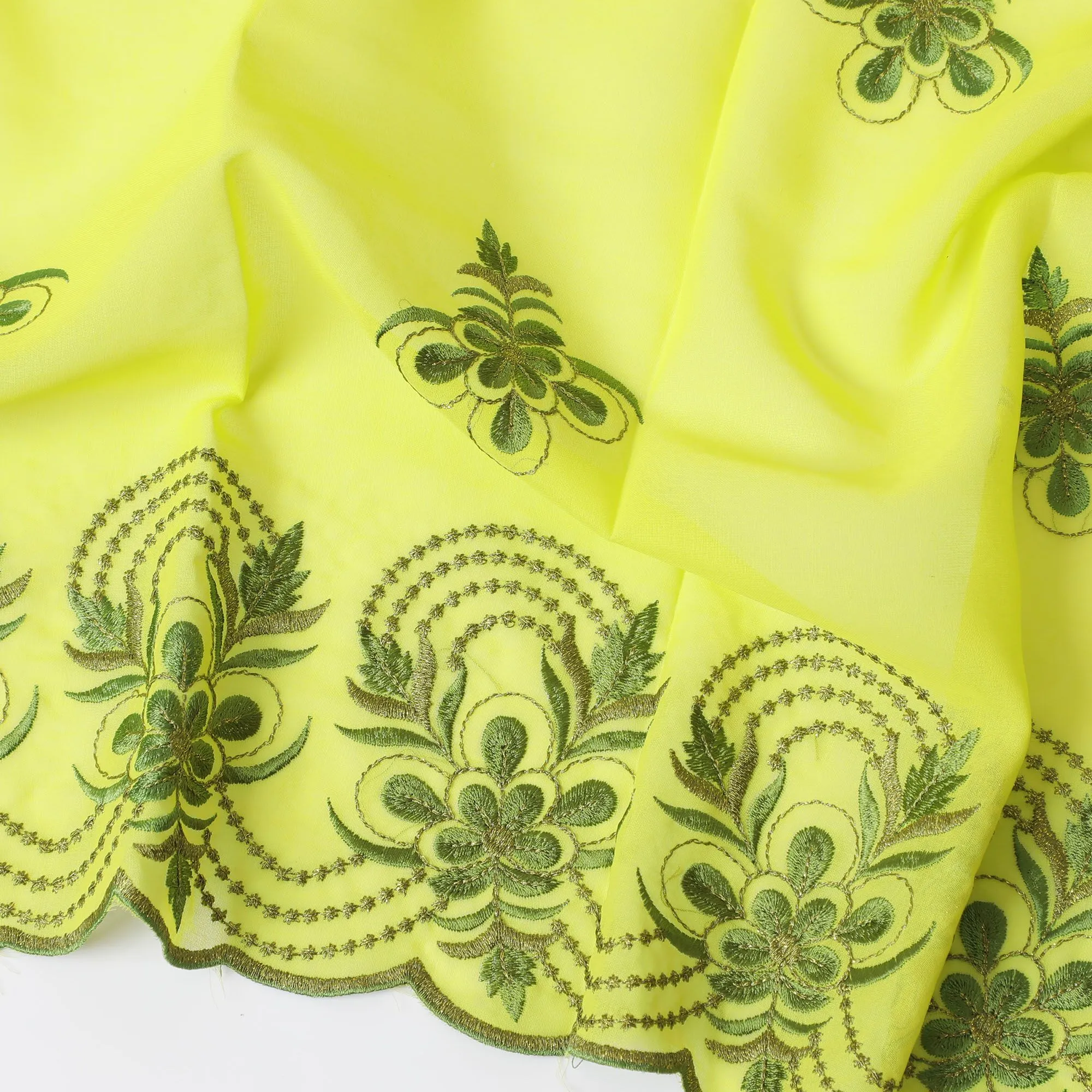 Luminous Lemon Cotton Voile with Elegant Embroidery for Sudanese Thobe - 140cm x 4.5 Mtrs piece-D18593