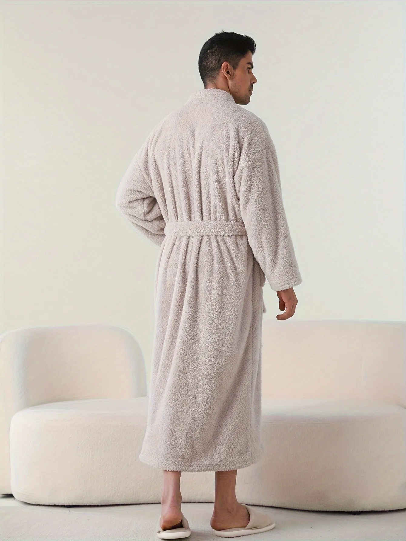 Luxurious Soft Polyester V-Neck Long Sleeve Robe Set with Pockets - Casual Solid Color Knit Fabric Couples Loungewear with Waist Tie, Perfect for Fall/Winter Season - Unisex Home Wear and Sleepwear with Functional Placket