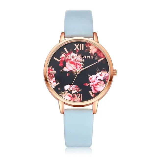 Lvpai Women Watch Casual Flower Printed Clock Faux Leather Bracelet Roman Ladies Dress Watch Quartz Wristwatch Relogio feminino