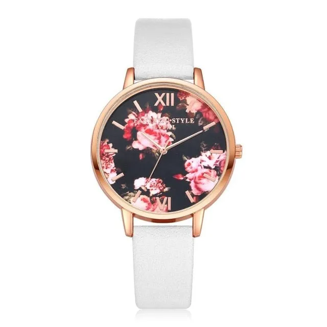 Lvpai Women Watch Casual Flower Printed Clock Faux Leather Bracelet Roman Ladies Dress Watch Quartz Wristwatch Relogio feminino