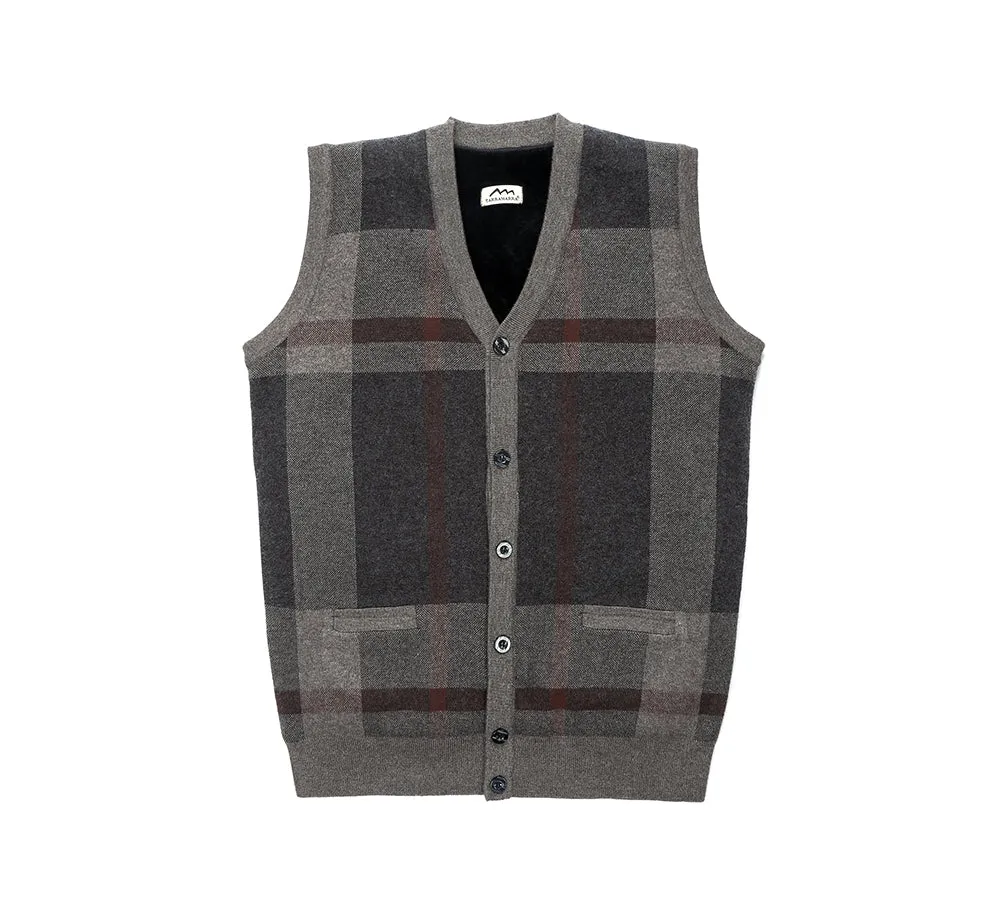 Men Plaid Knitted Wool Vest Detachable Inner Fleece Lining