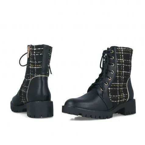 Menbur Calendula Lace Up Boot with Tweed Detail