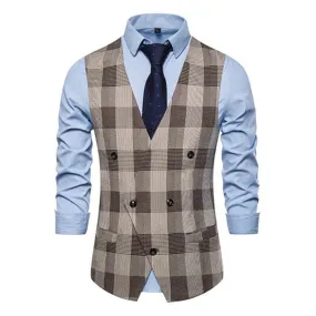 Men's Casual V Neck Plaid Vest