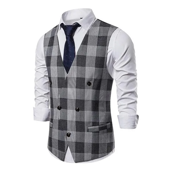 Men's Casual V Neck Plaid Vest