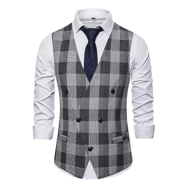 Men's Casual V Neck Plaid Vest