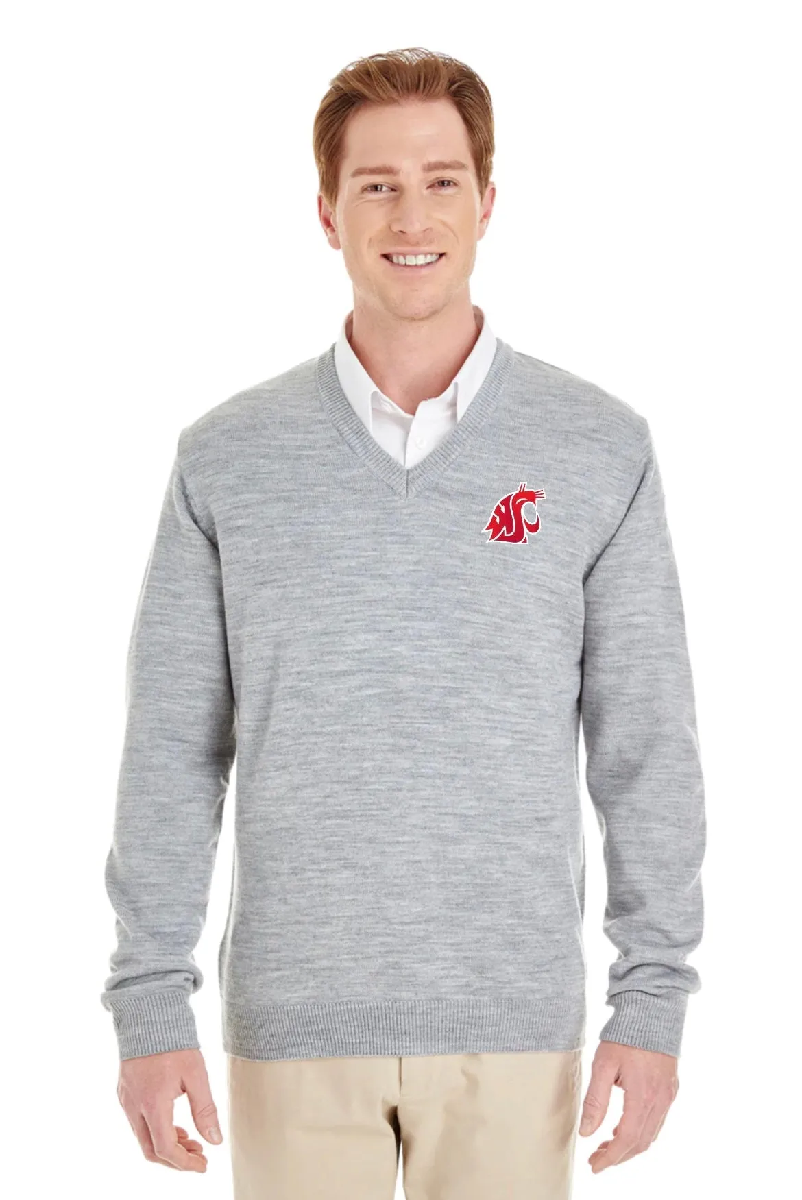 Mens Gray v-neck Embroidered Sweater