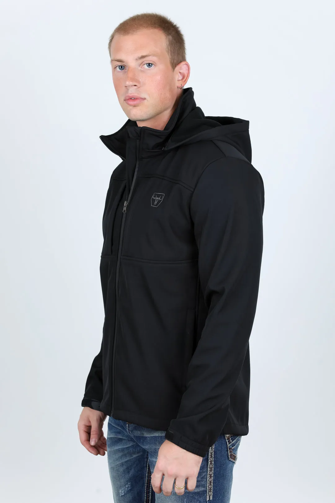 Mens Hooded Softshell Water-Resistant Jacket - Black