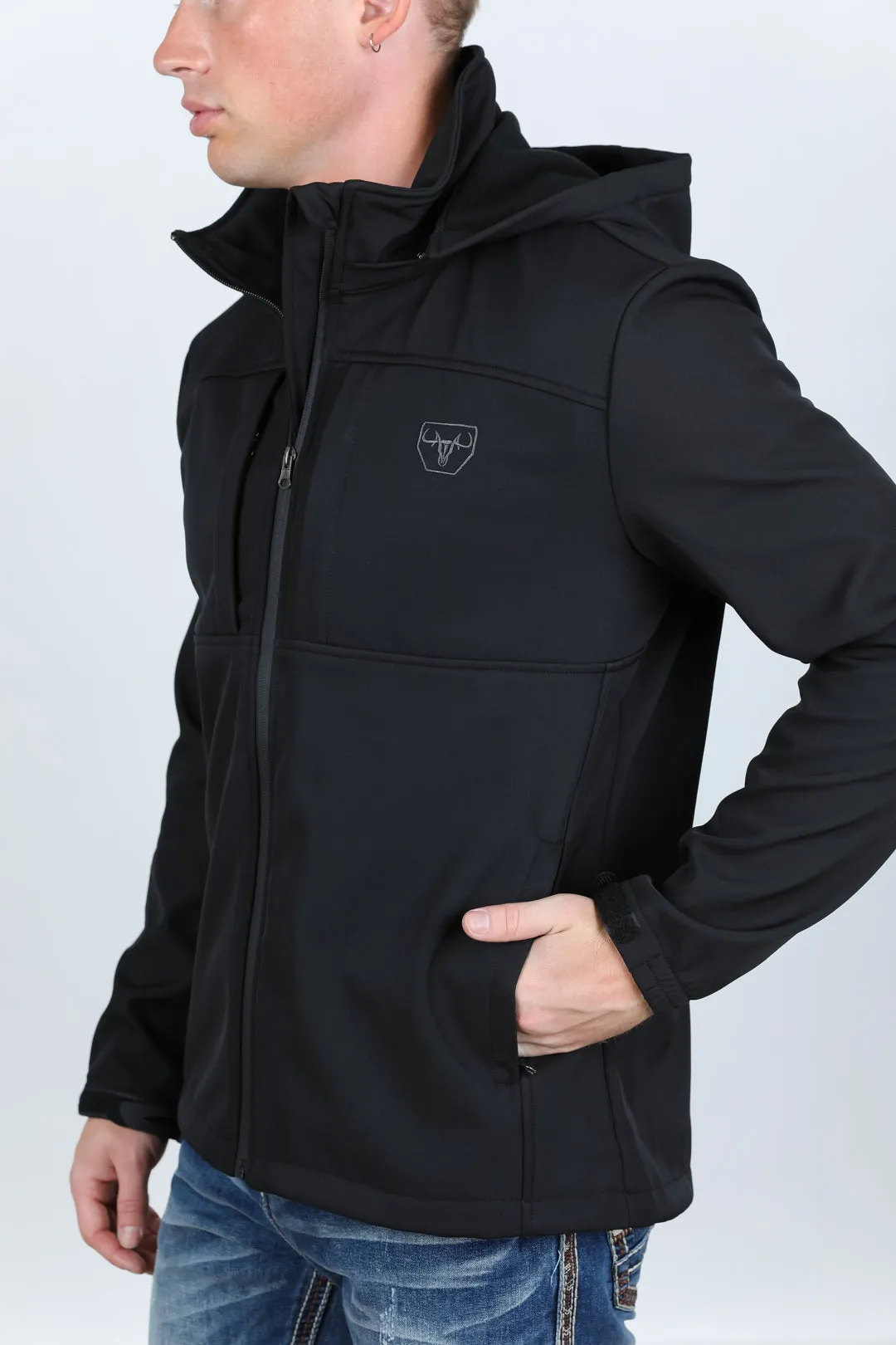 Mens Hooded Softshell Water-Resistant Jacket - Black