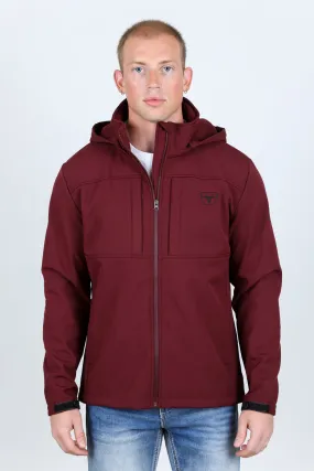 Mens Hooded Softshell Water-Resistant Jacket - Burgundy