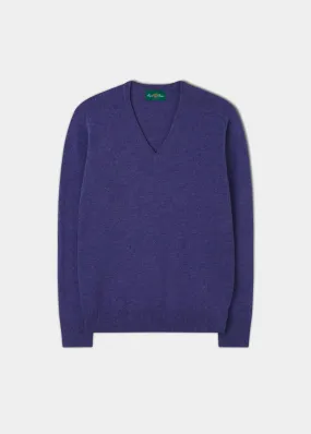 Men's Lambswool Vee Neck Jumper in Purple - Classic Fit