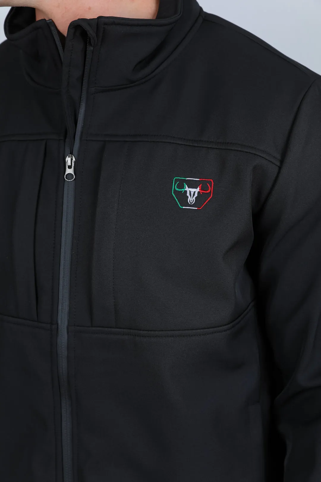 Mens Softshell Water-Resistant Jacket with Mexico Embroidery - Black