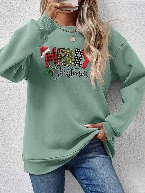 MERRY CHRISTMAS Round Neck Dropped Shoulder Sweatshirt