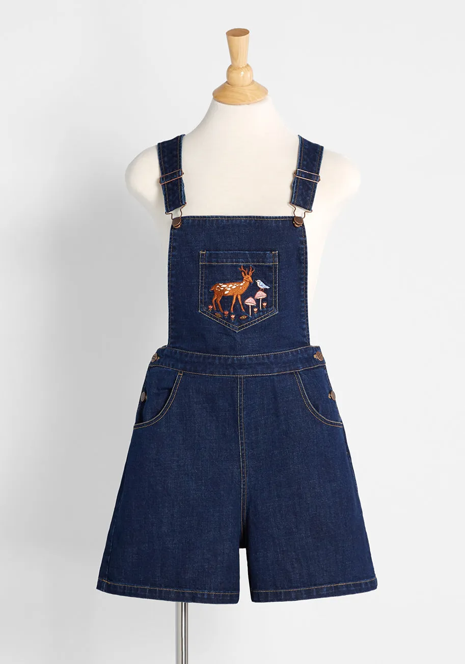 ModCloth x Princess Highway Embroidered Denim Shortalls