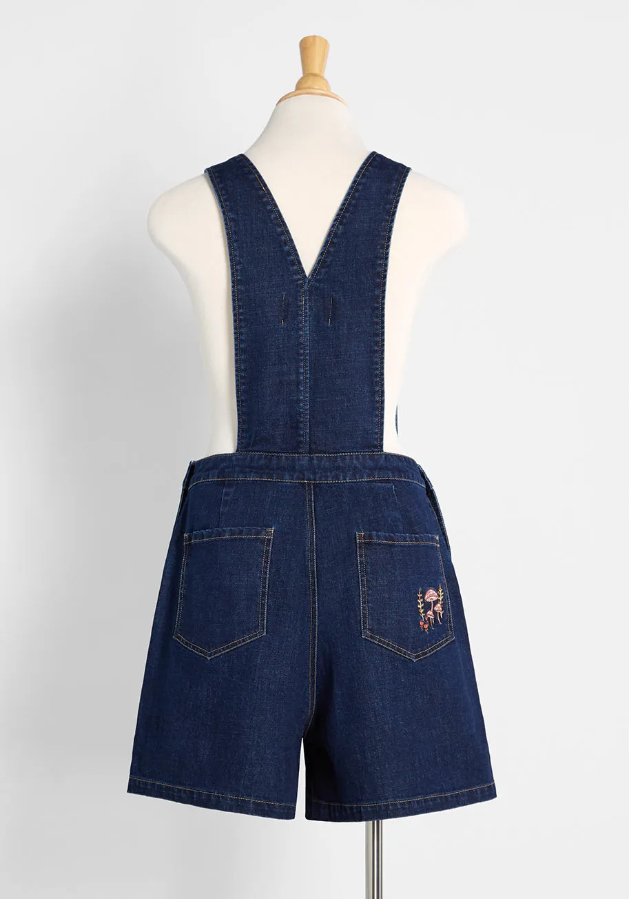 ModCloth x Princess Highway Embroidered Denim Shortalls