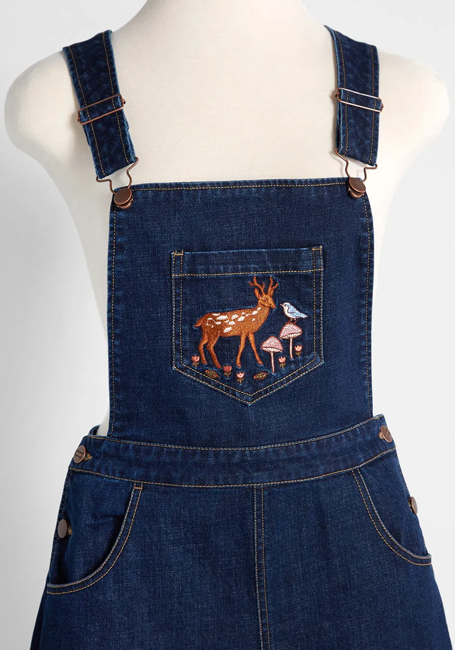 ModCloth x Princess Highway Embroidered Denim Shortalls