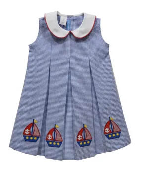 Monday's Child Blue Sailboat Applique Dress