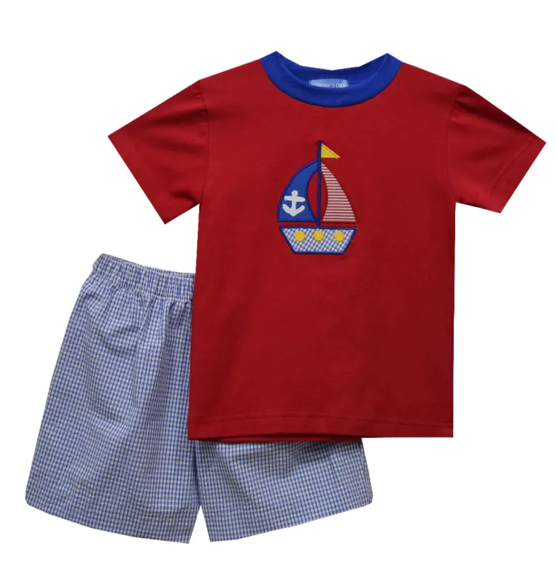 Monday's Child Blue Sailboat Applique Dress