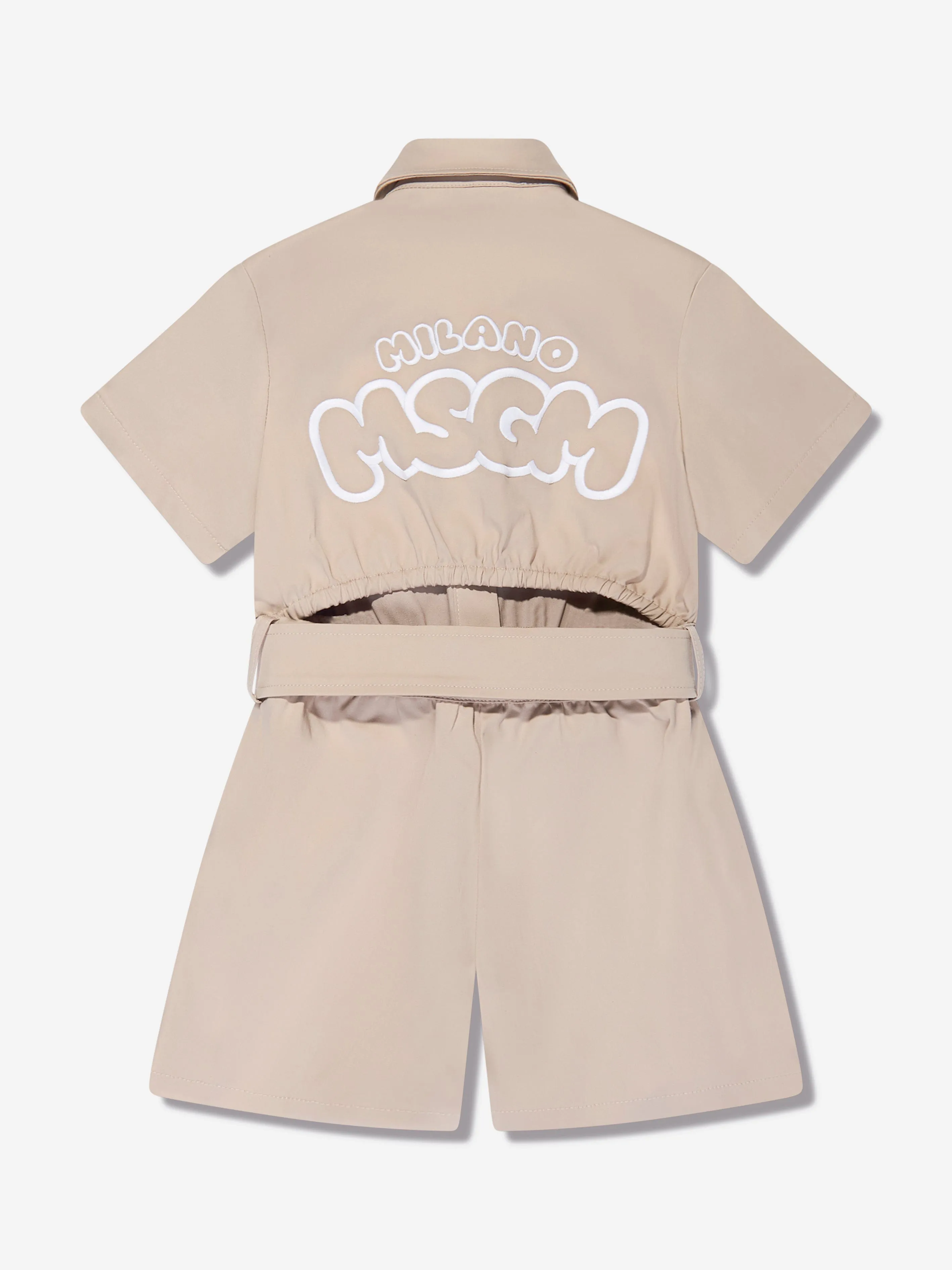 MSGM Girls Cotton Satin Playsuit in Beige