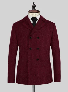 Naples Wide Herringbone Mahogany Tweed Pea Coat