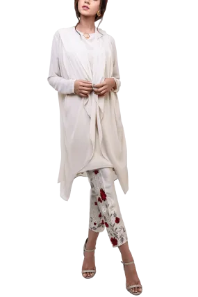 Natasha Kamal -  Floretta Georgette Chiffon Jacket & Tunic With Raw Silk Trousers