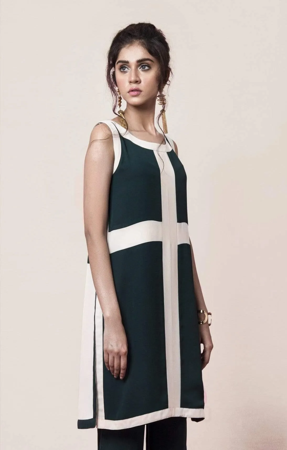 Natasha Kamal - Hand-Stitched Geometric Colour Block Tunic (One Piece)