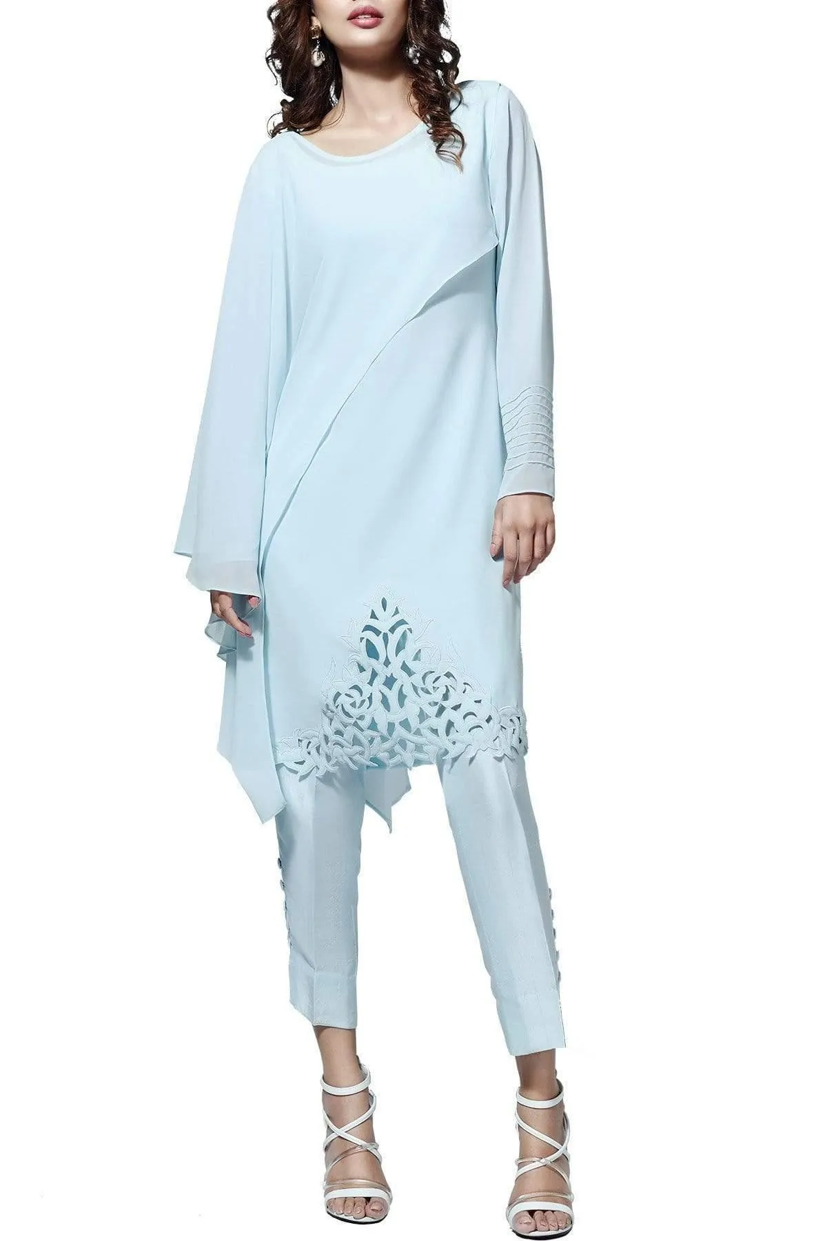 Natasha Kamal - Ora Chiffon & Georgette Tunic With Raw Silk Pants & Dupatta