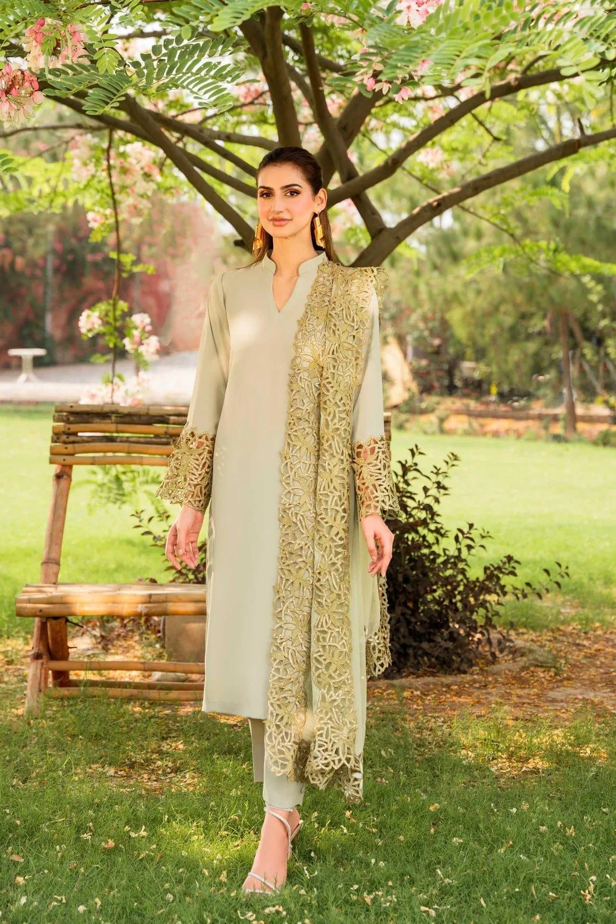 Natasha Kamal - Tea Green Embroidered 3 Piece - Isabelle