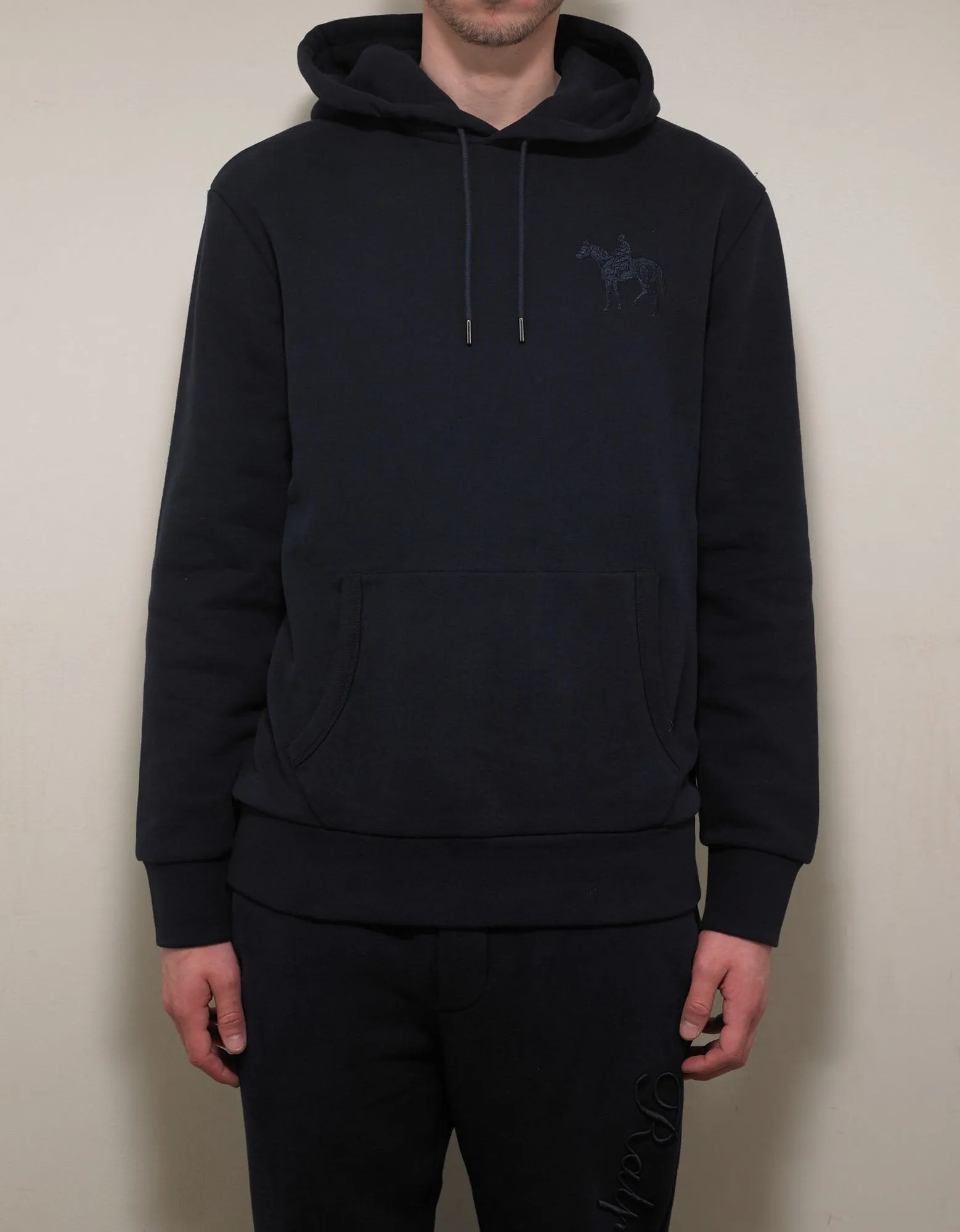 Navy Blue Pony Embroidery Hoodie