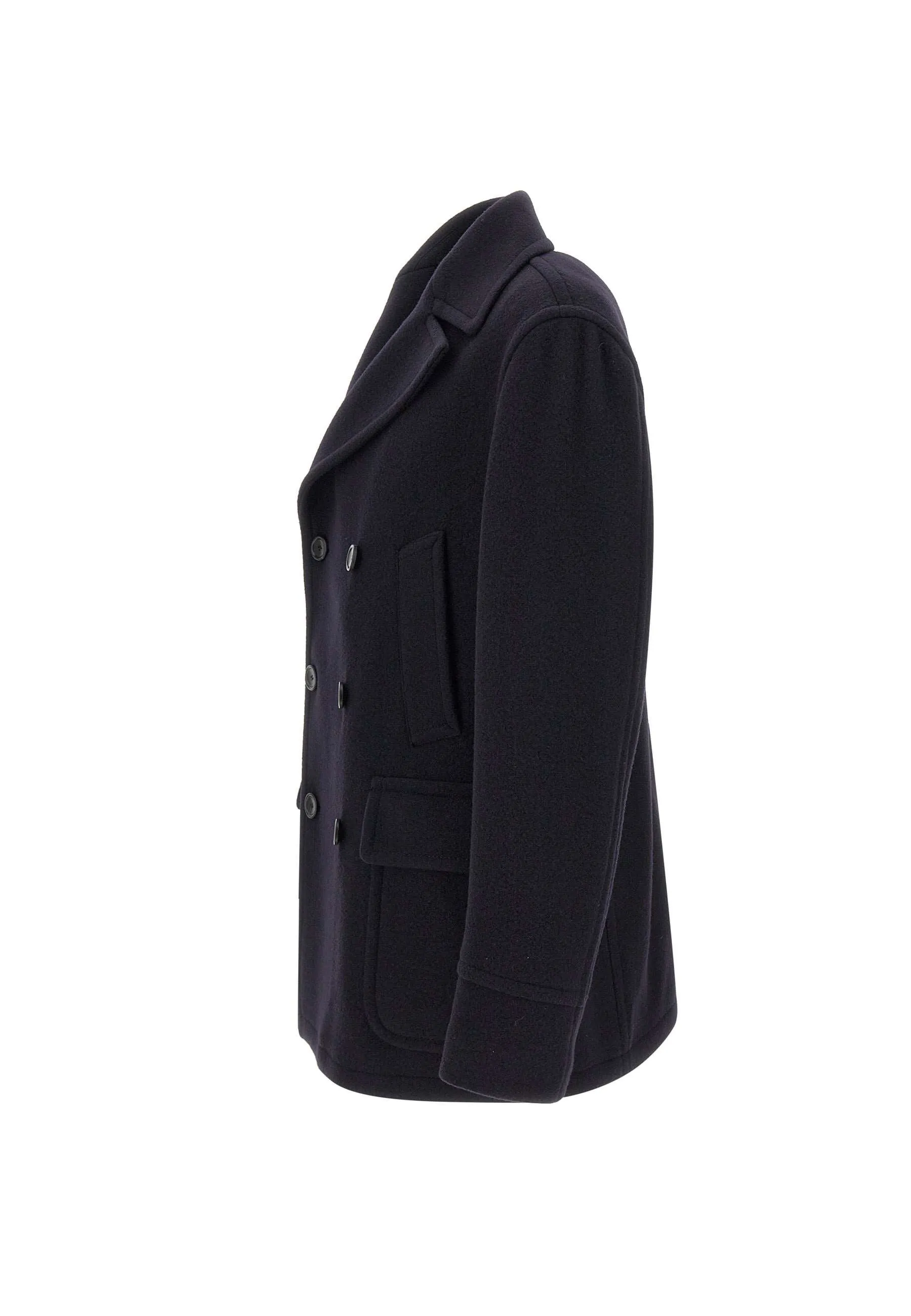 Navy Blue Wool Cashmere Blend Coat