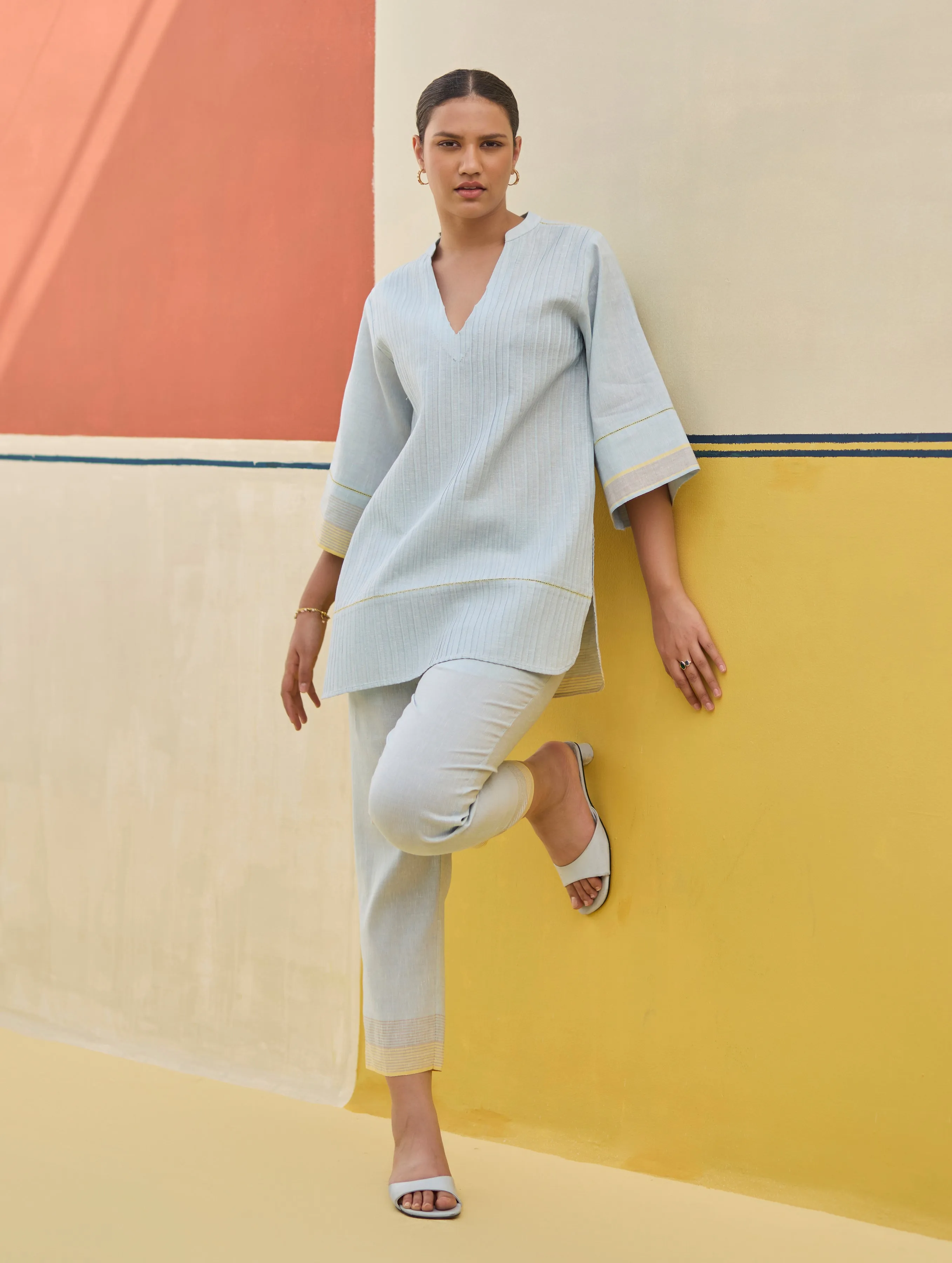 Neri Border Linen Co-ord Set - Sky