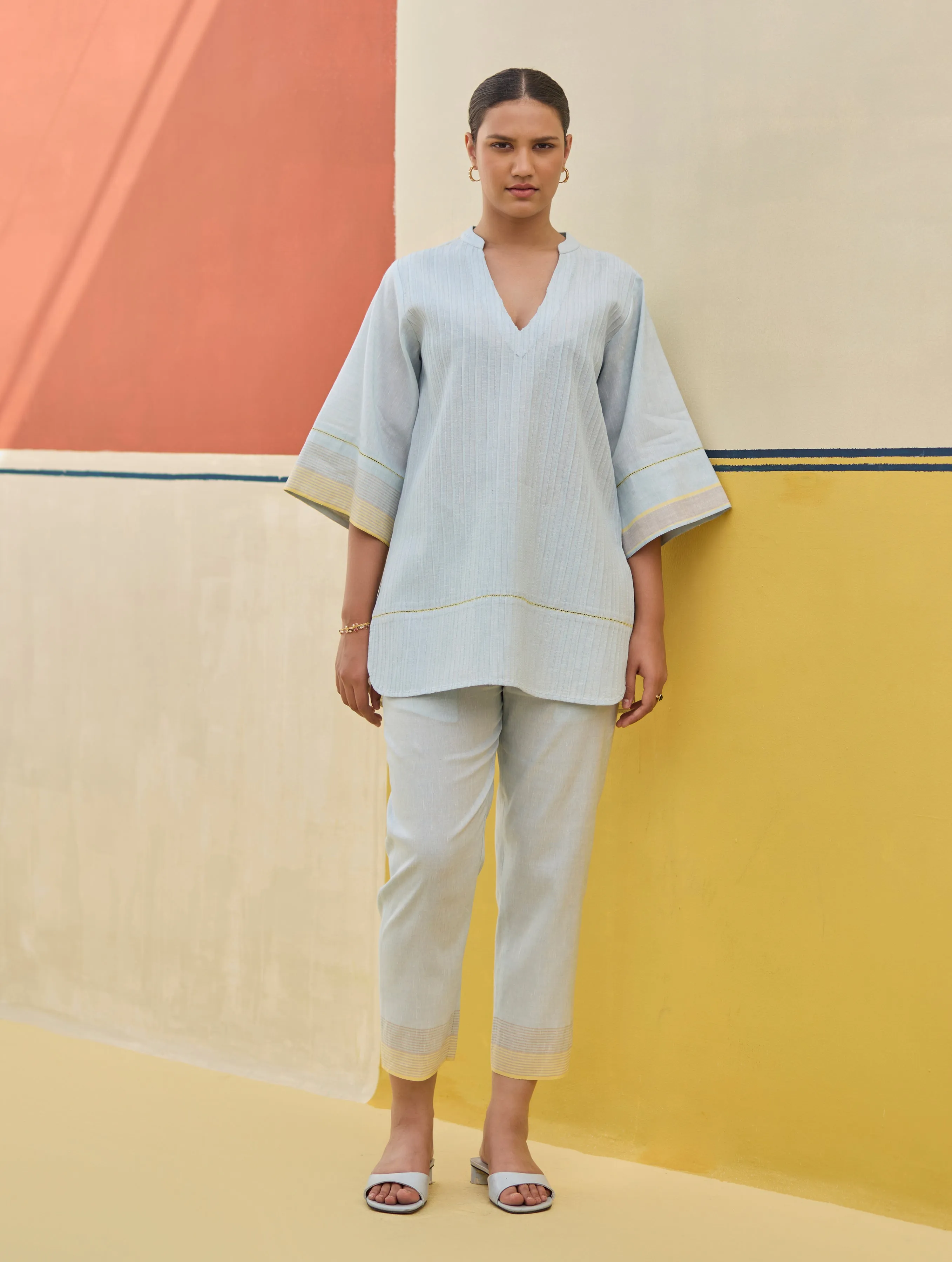 Neri Border Linen Co-ord Set - Sky