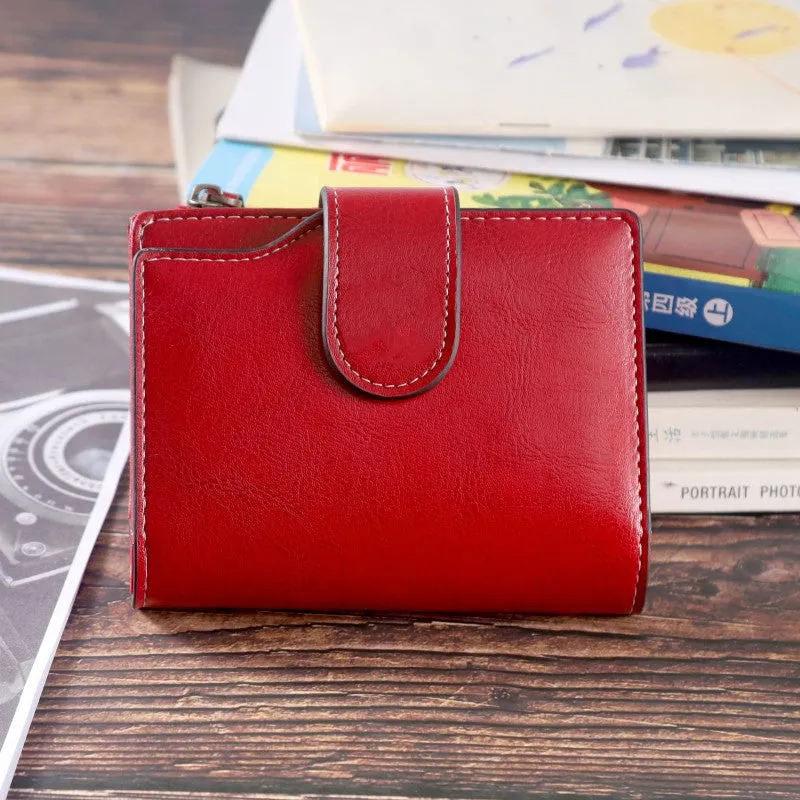 New Hot Sale Women's Leather Wallet Short HOTan and NEWn Oil Wax Cowhide Women's Multi-Functional Multi-Card-Slot Coin Purse