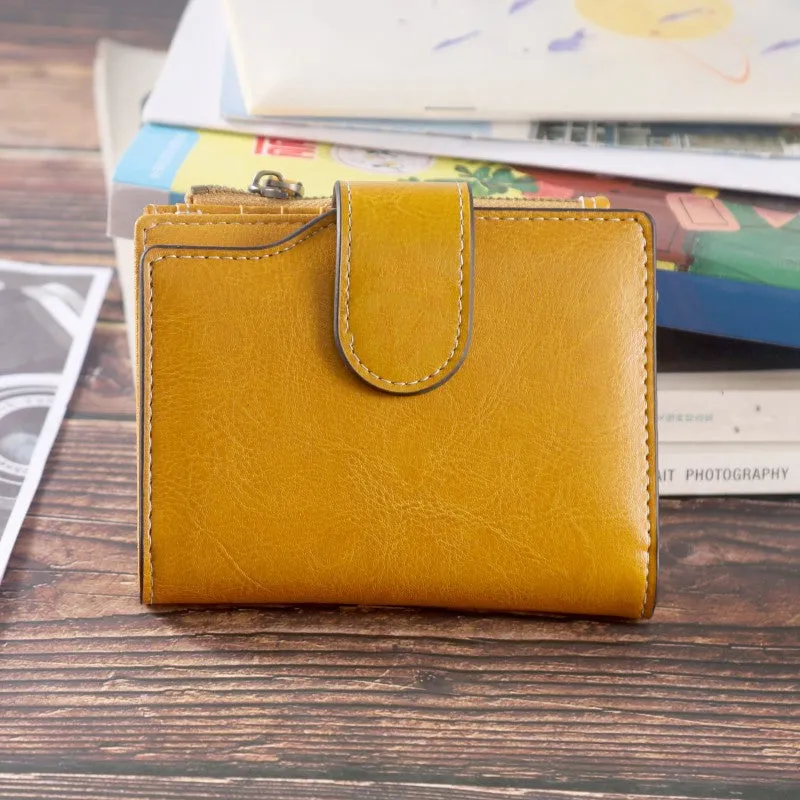 New Hot Sale Women's Leather Wallet Short HOTan and NEWn Oil Wax Cowhide Women's Multi-Functional Multi-Card-Slot Coin Purse