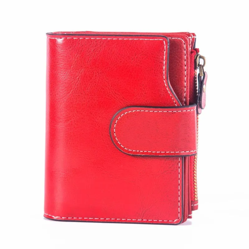 New Hot Sale Women's Leather Wallet Short HOTan and NEWn Oil Wax Cowhide Women's Multi-Functional Multi-Card-Slot Coin Purse