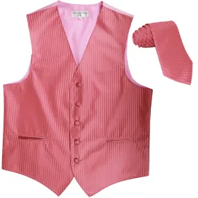 New Men's formal Vertical stripes tuxedo Vest Waistcoat_necktie prom coral