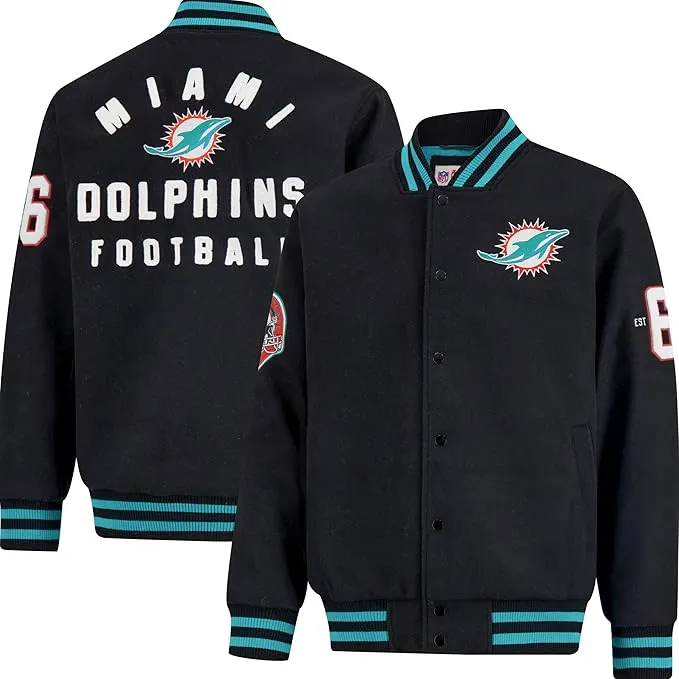 NFL Official Adults Classic Varsity Coaches Jacket Coat - Unisex|Miami Dolphins