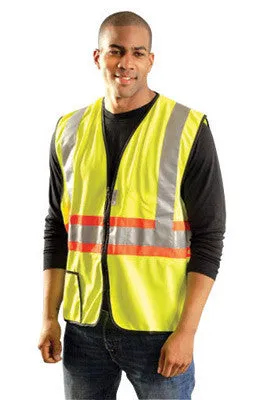 OccuNomix 2X Hi-Viz Yellow OccuLux Premium Light Weight Solid Polyester Tricot Class 2 Two-Tone Expandable Traffic Vest With Front Zipper Closure And 3M Scotchlite 2" Reflective Tape Backed