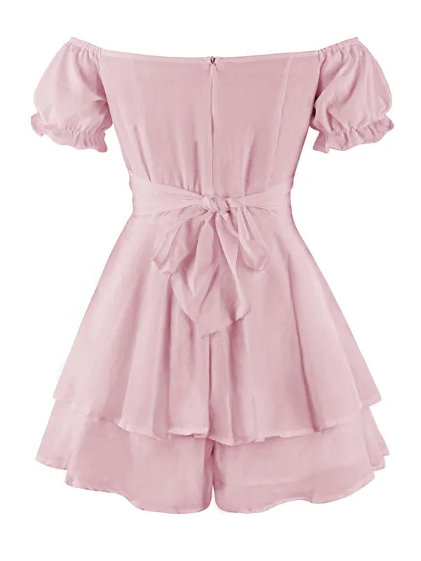 Off Shoulder Tie-Up Ruffle Romper