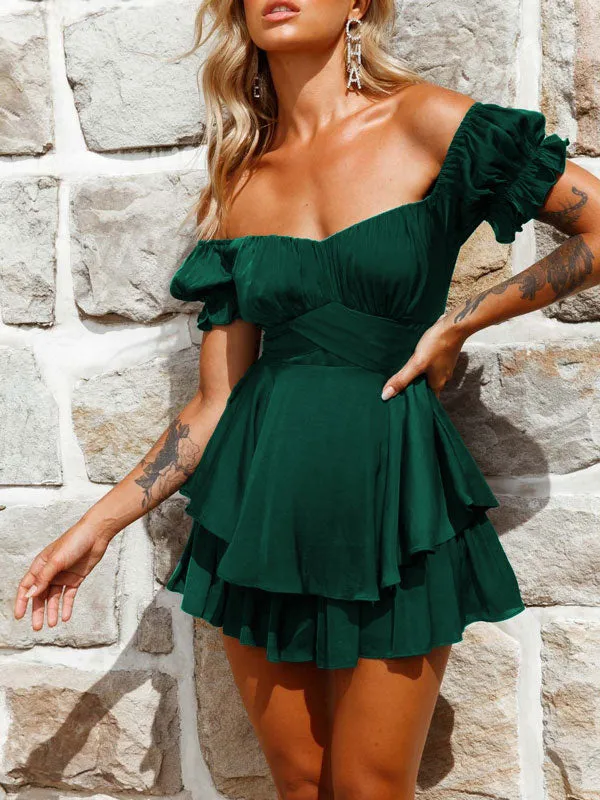 Off Shoulder Tie-Up Ruffle Romper