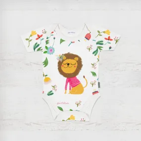 Organic Cotton Baby Onesie Romper - Lion and Flowers by Suki McMaster