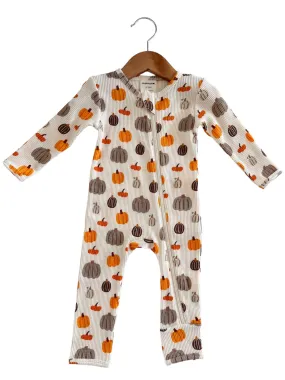 Organic Waffle Basic Zip Romper, Harvest Pumpkin