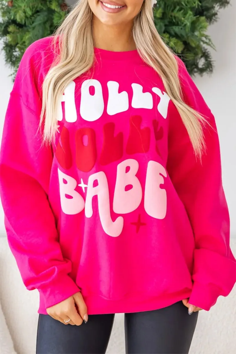 Oversized Christmas "Holly Jolly Babe" Graphic Sweatshirt